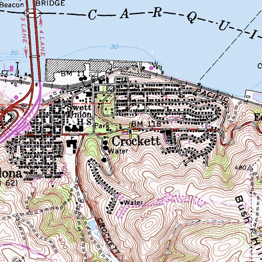 Topographic Map of Crockett Post Office, CA