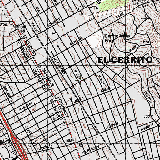 Topographic Map of El Cerrito United Methodist Church, CA