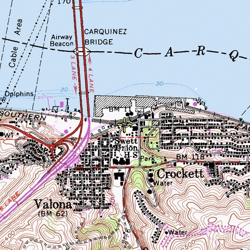 Topographic Map of Crockett Historical Museum, CA