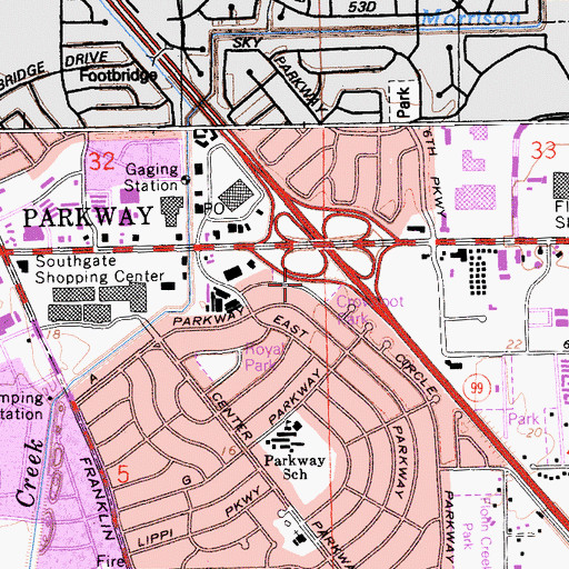 Topographic Map of Crowfoot Park, CA