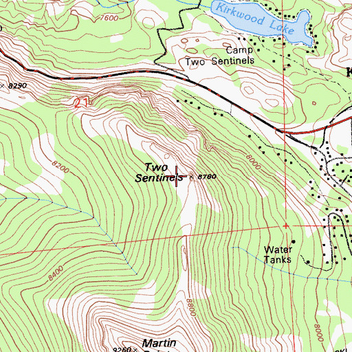 Topographic Map of Two Sentinels, CA