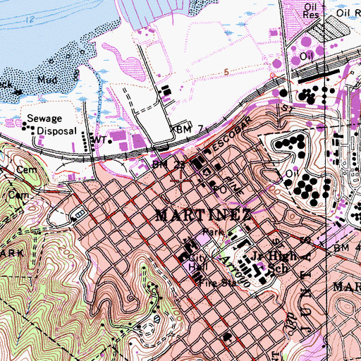 Topographic Map of Martinez Branch Contra Costa County Library, CA