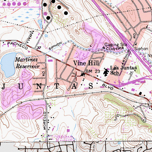 Topographic Map of Vine Hill School, CA