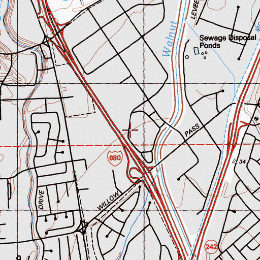 Topographic Map of Willows Shopping Center, CA