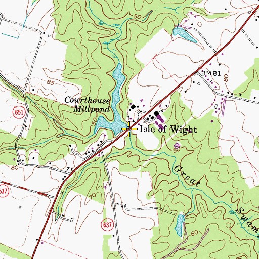 Topographic Map of Isle of Wight County, VA