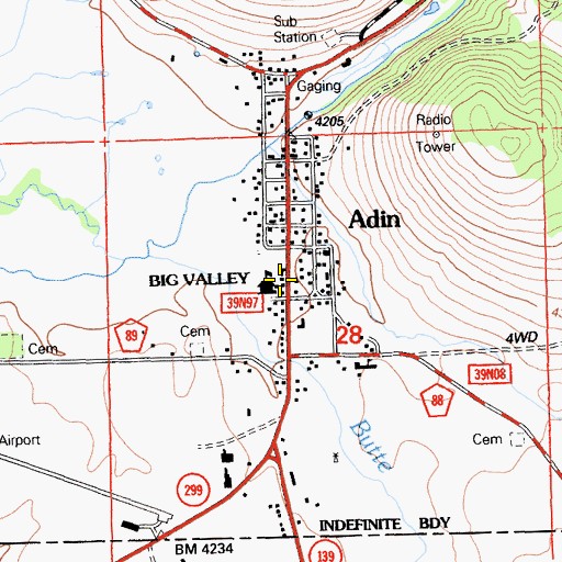 Topographic Map of Adin Post Office, CA