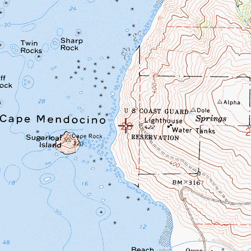 Topographic Map of Cape Mendocino Lighthouse, CA