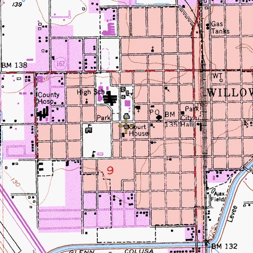 Topographic Map of Glenn County Courthouse, CA