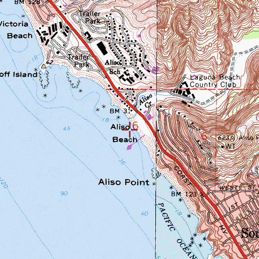Topographic Map of Aliso Beach County Park, CA