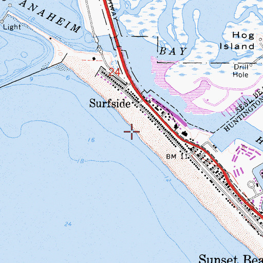 Topographic Map of Surfside Beach, CA