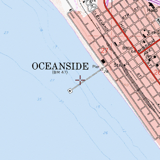 Topographic Map of Oceanside Pier, CA