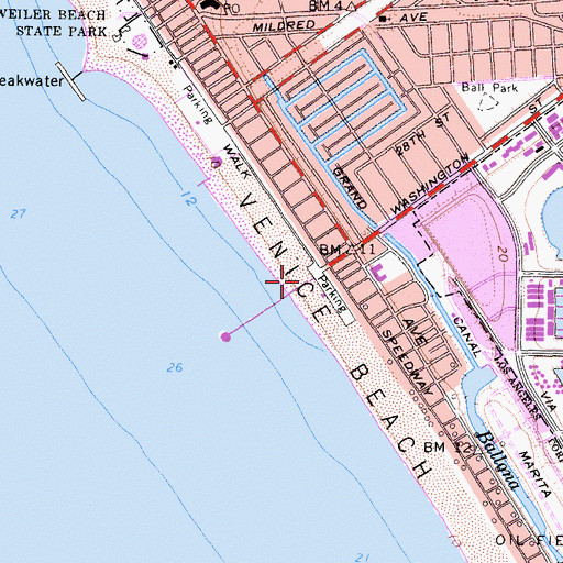 Topographic Map of Venice City Beach, CA