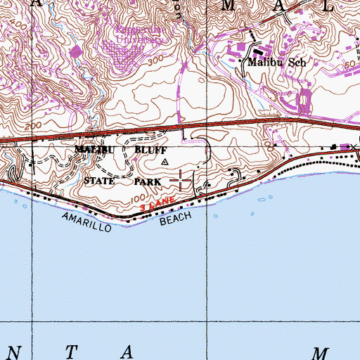 Topographic Map of Malibu Bluffs, CA