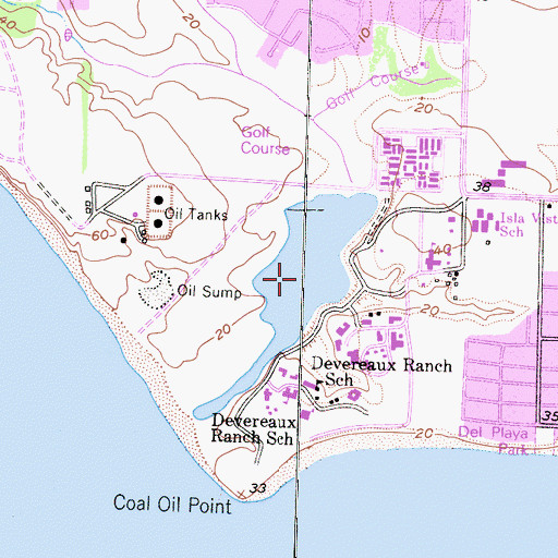Topographic Map of Devereux Lagoon, CA