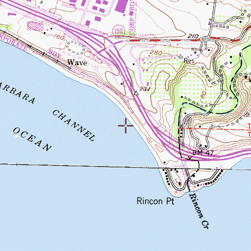 Topographic Map of Rincon Beach County Park, CA