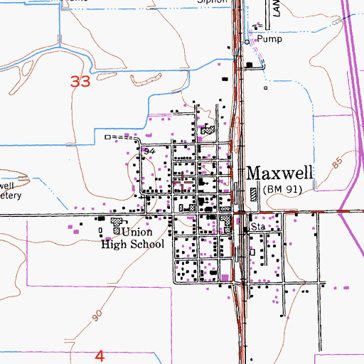 Topographic Map of Maxwell Baptist Church, CA