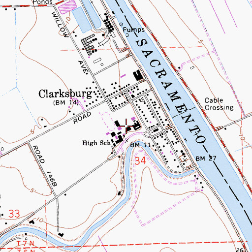 Topographic Map of Clarksburg Elementary School, CA