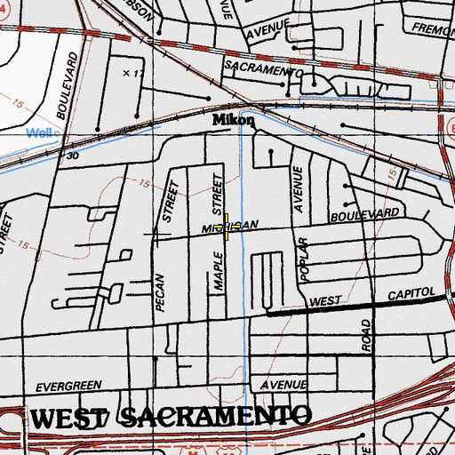 Topographic Map of First Southern Baptist Church of West Sacramento, CA