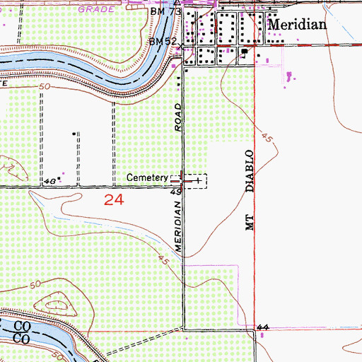 Topographic Map of Meridian Cemetery, CA