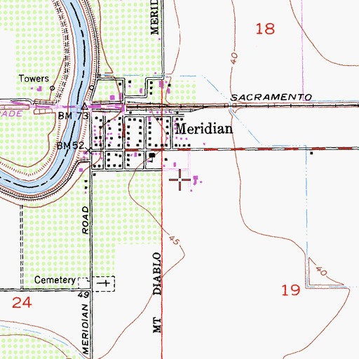Topographic Map of Meridian Elementary School, CA
