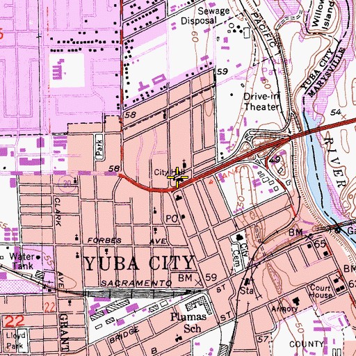 Topographic Map of Yuba City City Hall, CA