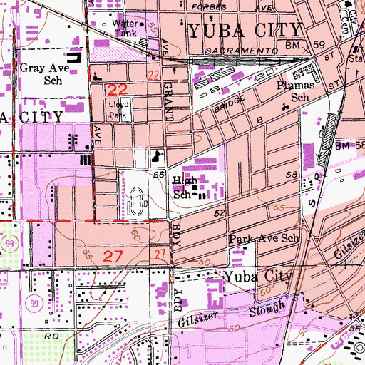 Topographic Map of Yuba City High School, CA