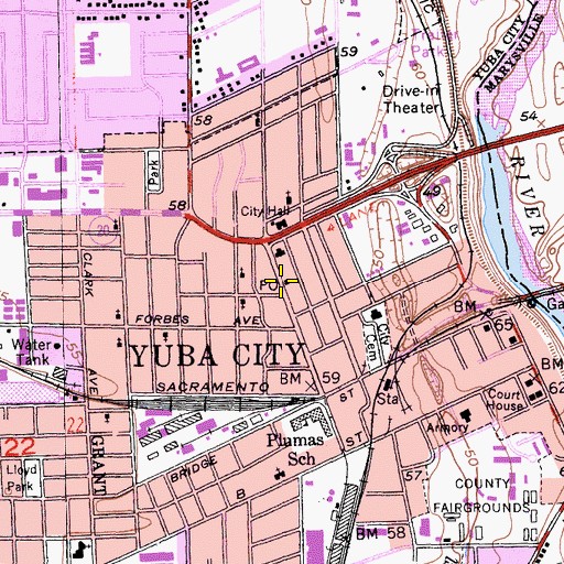 Topographic Map of Yuba City Post Office, CA