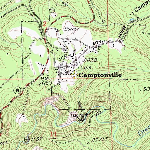 Topographic Map of Camptonville Cemetery, CA