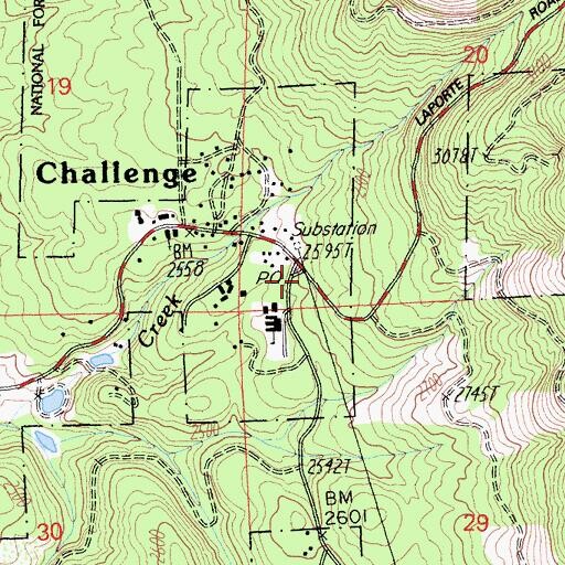 Topographic Map of Challenge Post Office, CA