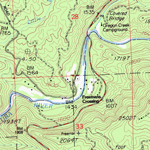 Topographic Map of Freemans Bridge (historical), CA