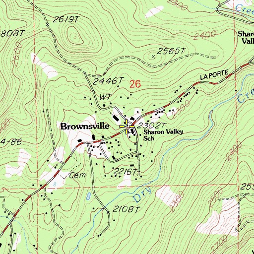 Topographic Map of Brownsville Lutheran Church, CA
