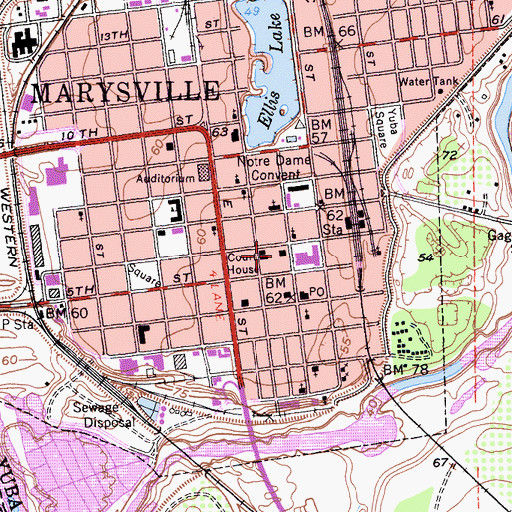 Topographic Map of Marysville City Hall, CA