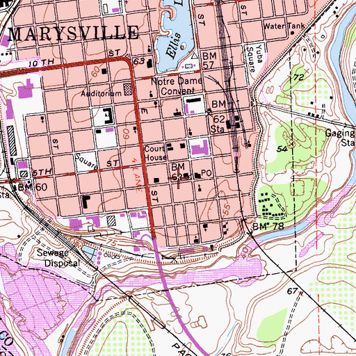 Topographic Map of Marysville Post Office, CA