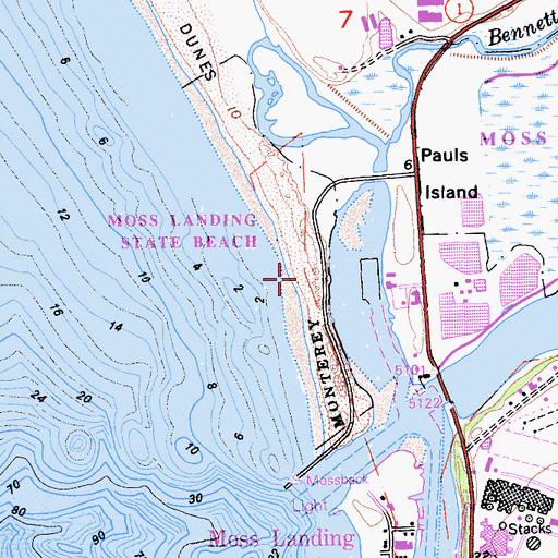 Topographic Map of Moss Landing State Beach, CA