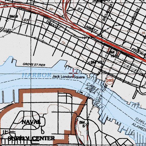 Topographic Map of Broadway Wharf, CA