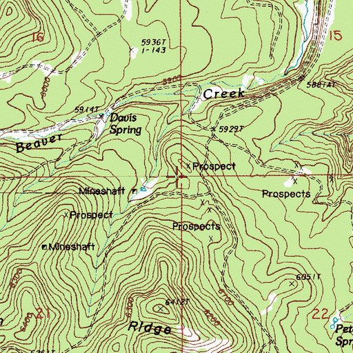 Topographic Map of Warren Peaks Mine, WY