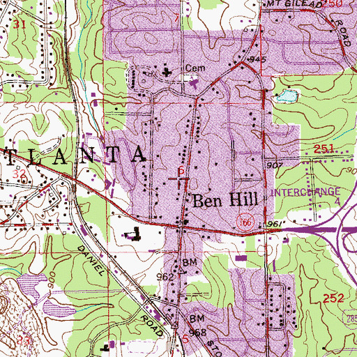 Topographic Map of Ben Hill Station Atlanta Post Office, GA