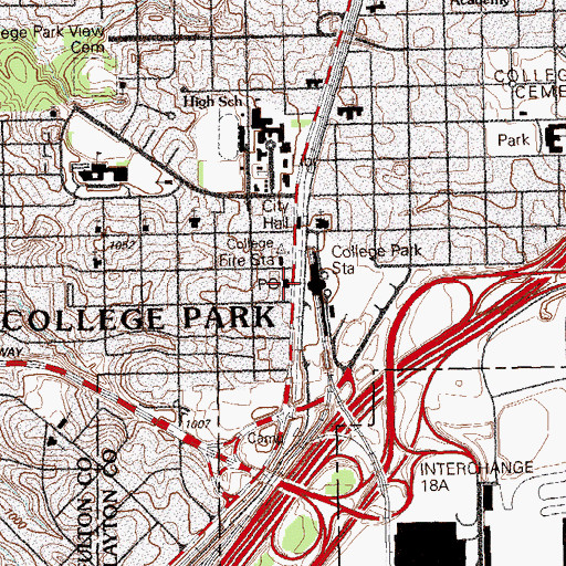Topographic Map of College Park Post Office, GA