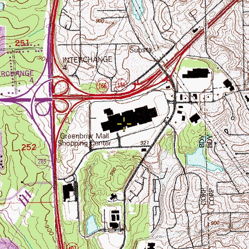 Topographic Map of Greenbriar Mall Shopping Center, GA