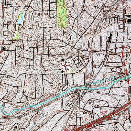 Topographic Map of Peachtree Hills Park, GA