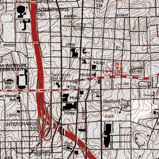 Topographic Map of Fox Theatre Historic District, GA