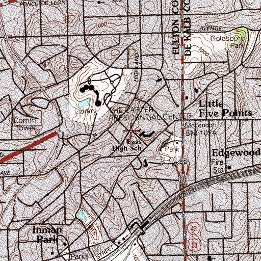 Topographic Map of Inman Park-Moreland Historic District, GA