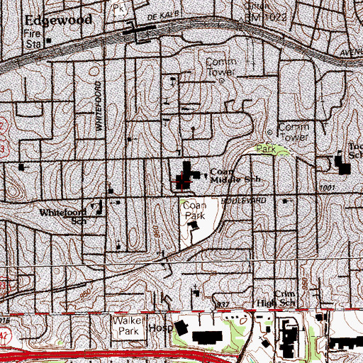 Topographic Map of Coan Middle School, GA