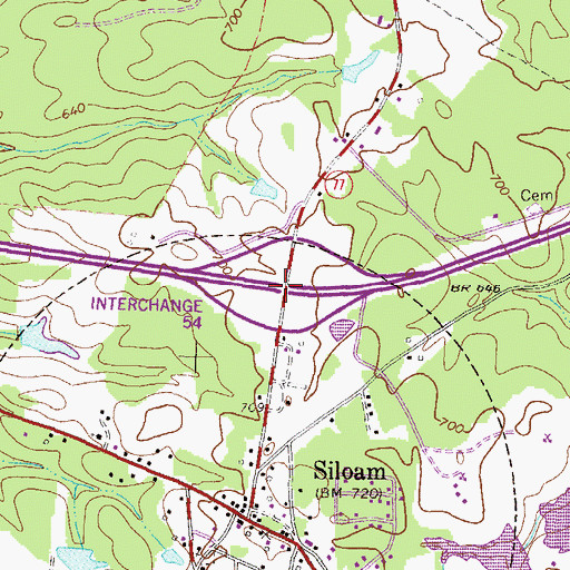 Topographic Map of Exit 54, GA
