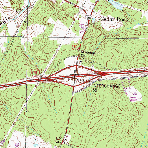 Topographic Map of Exit 58, GA