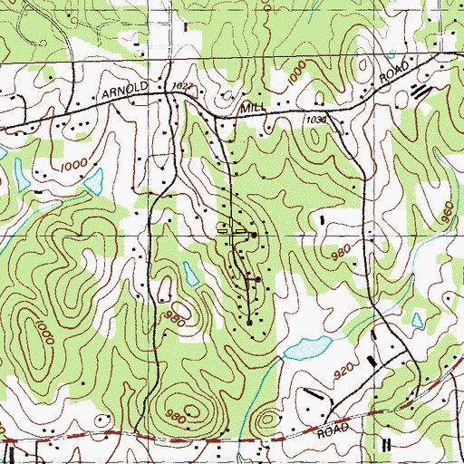 Topographic Map of Hunters Mill, GA