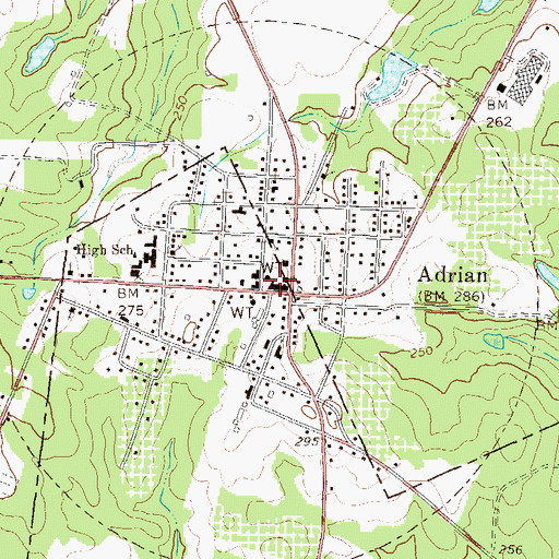 Topographic Map of Adrian Post Office, GA