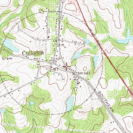 Topographic Map of Culloden Post Office, GA