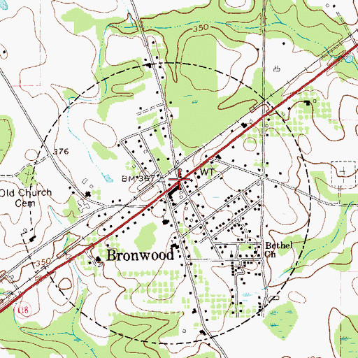 Topographic Map of Bronwood Post Office, GA