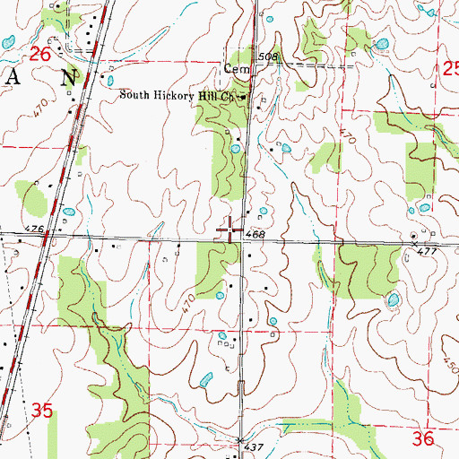 Topographic Map of Hickory Hill School (historical), IL